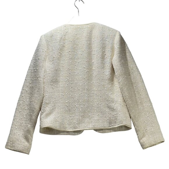 PENDLETON Women’s Jacket Ivory Tweed Textured Cotton Blend Collarless Size 6 - Picture 3 of 8